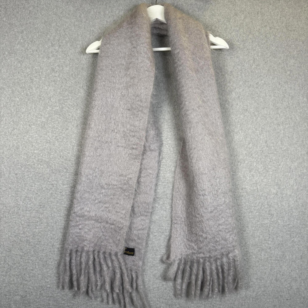 Vintage Hand Woven Gray 100% Pure Mohair Luxury Scarf with Fringe